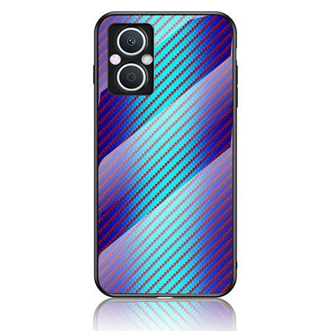 Coque Rebord Contour Silicone et Vitre Miroir Housse Etui Degrade Arc en Ciel LS2 pour Oppo F21 Pro 5G Bleu