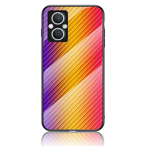 Coque Rebord Contour Silicone et Vitre Miroir Housse Etui Degrade Arc en Ciel LS2 pour Oppo F21 Pro 5G Orange