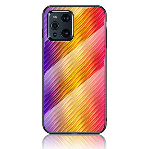 Coque Rebord Contour Silicone et Vitre Miroir Housse Etui Degrade Arc en Ciel LS2 pour Oppo Find X3 Pro 5G Orange