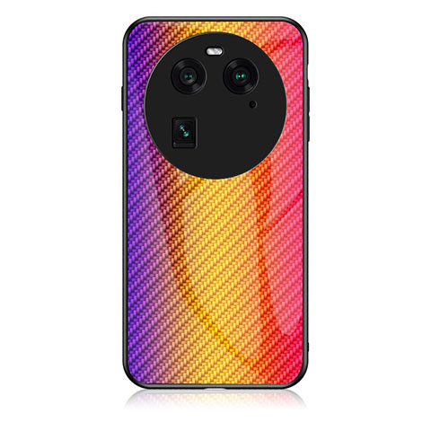 Coque Rebord Contour Silicone et Vitre Miroir Housse Etui Degrade Arc en Ciel LS2 pour Oppo Find X6 Pro 5G Orange