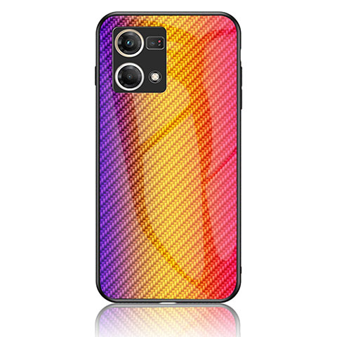 Coque Rebord Contour Silicone et Vitre Miroir Housse Etui Degrade Arc en Ciel LS2 pour Oppo Reno7 4G Orange