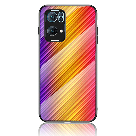 Coque Rebord Contour Silicone et Vitre Miroir Housse Etui Degrade Arc en Ciel LS2 pour Oppo Reno7 Pro 5G Orange