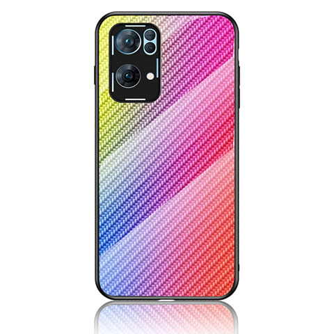 Coque Rebord Contour Silicone et Vitre Miroir Housse Etui Degrade Arc en Ciel LS2 pour Oppo Reno7 Pro 5G Rose