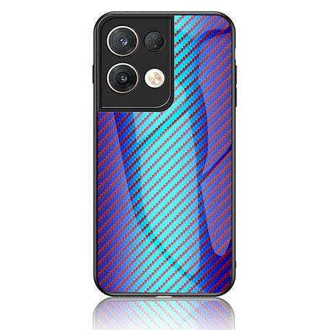 Coque Rebord Contour Silicone et Vitre Miroir Housse Etui Degrade Arc en Ciel LS2 pour Oppo Reno8 Pro 5G Bleu