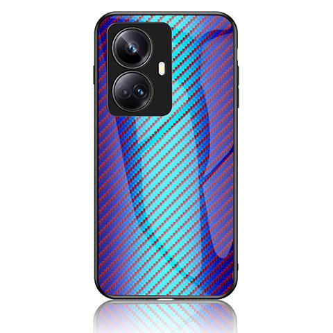 Coque Rebord Contour Silicone et Vitre Miroir Housse Etui Degrade Arc en Ciel LS2 pour Realme 10 Pro+ Plus 5G Bleu