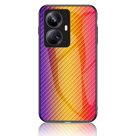 Coque Rebord Contour Silicone et Vitre Miroir Housse Etui Degrade Arc en Ciel LS2 pour Realme 10 Pro+ Plus 5G Orange