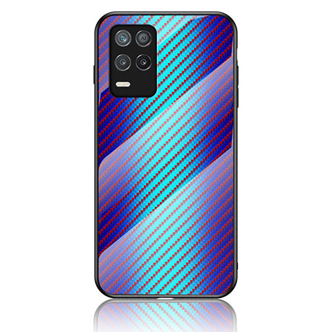 Coque Rebord Contour Silicone et Vitre Miroir Housse Etui Degrade Arc en Ciel LS2 pour Realme 8 5G Bleu