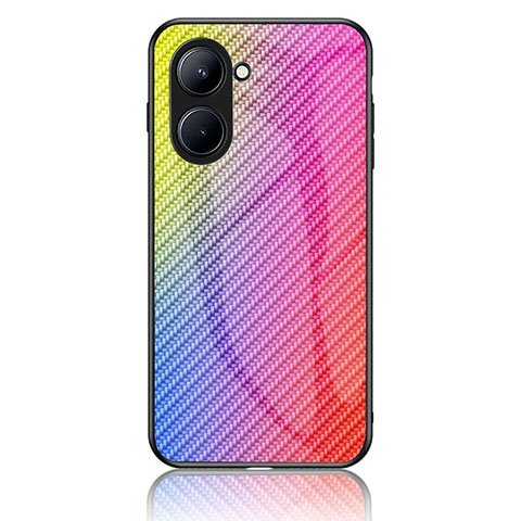 Coque Rebord Contour Silicone et Vitre Miroir Housse Etui Degrade Arc en Ciel LS2 pour Realme C33 (2023) Rose