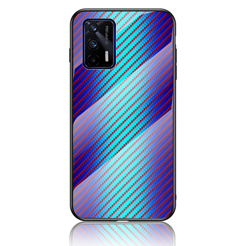 Coque Rebord Contour Silicone et Vitre Miroir Housse Etui Degrade Arc en Ciel LS2 pour Realme GT 5G Bleu