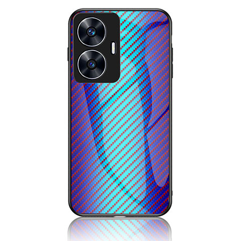 Coque Rebord Contour Silicone et Vitre Miroir Housse Etui Degrade Arc en Ciel LS2 pour Realme Narzo N55 Bleu