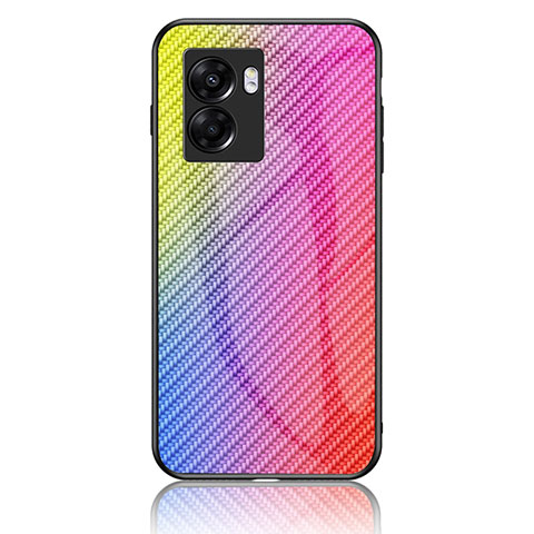 Coque Rebord Contour Silicone et Vitre Miroir Housse Etui Degrade Arc en Ciel LS2 pour Realme Q5i 5G Rose