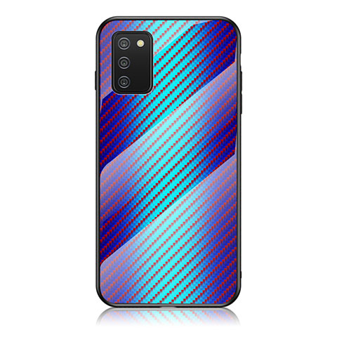 Coque Rebord Contour Silicone et Vitre Miroir Housse Etui Degrade Arc en Ciel LS2 pour Samsung Galaxy A02s Bleu