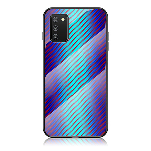 Coque Rebord Contour Silicone et Vitre Miroir Housse Etui Degrade Arc en Ciel LS2 pour Samsung Galaxy A03s Bleu