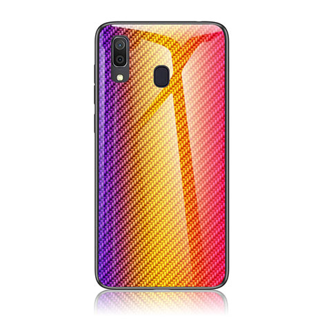 Coque Rebord Contour Silicone et Vitre Miroir Housse Etui Degrade Arc en Ciel LS2 pour Samsung Galaxy A30 Orange