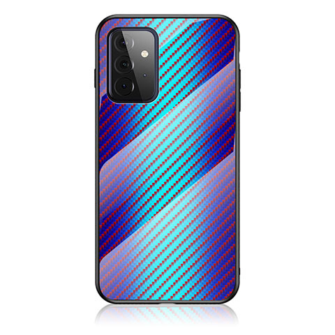 Coque Rebord Contour Silicone et Vitre Miroir Housse Etui Degrade Arc en Ciel LS2 pour Samsung Galaxy A72 4G Bleu