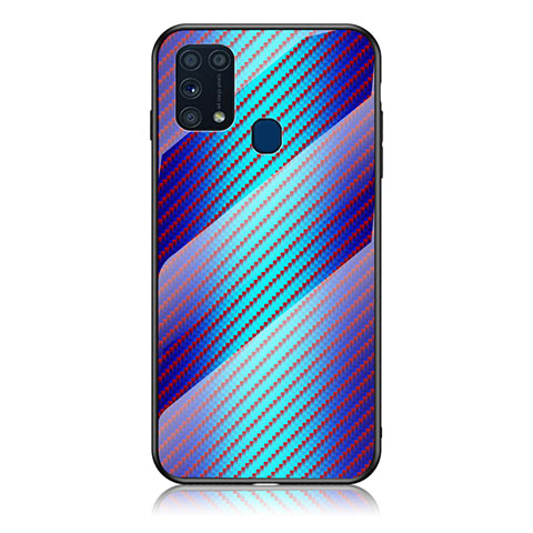 Coque Rebord Contour Silicone et Vitre Miroir Housse Etui Degrade Arc en Ciel LS2 pour Samsung Galaxy M31 Prime Edition Bleu