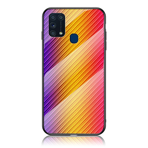 Coque Rebord Contour Silicone et Vitre Miroir Housse Etui Degrade Arc en Ciel LS2 pour Samsung Galaxy M31 Prime Edition Orange