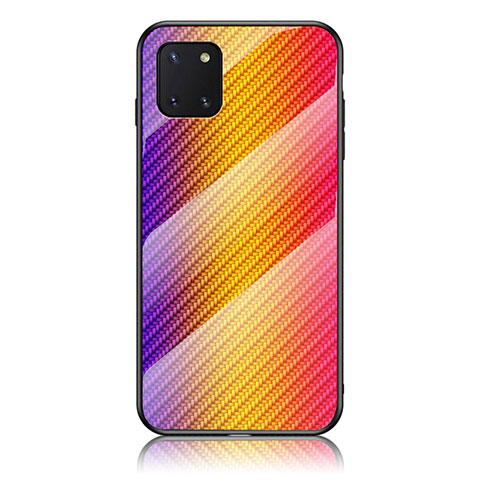 Coque Rebord Contour Silicone et Vitre Miroir Housse Etui Degrade Arc en Ciel LS2 pour Samsung Galaxy M60s Orange