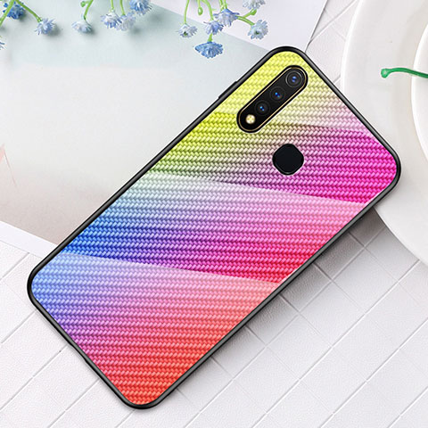 Coque Rebord Contour Silicone et Vitre Miroir Housse Etui Degrade Arc en Ciel LS2 pour Vivo iQOO U3 4G Rose