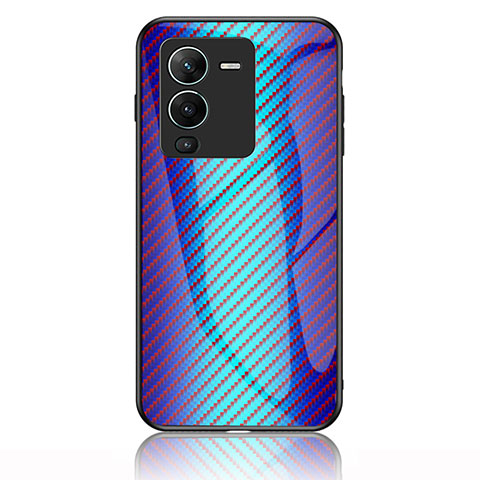 Coque Rebord Contour Silicone et Vitre Miroir Housse Etui Degrade Arc en Ciel LS2 pour Vivo V25 Pro 5G Bleu