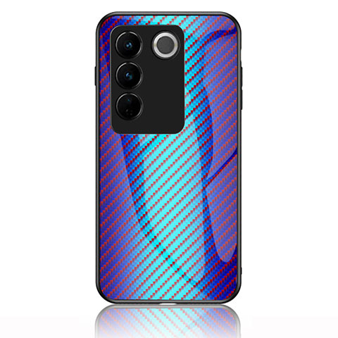 Coque Rebord Contour Silicone et Vitre Miroir Housse Etui Degrade Arc en Ciel LS2 pour Vivo V27 Pro 5G Bleu