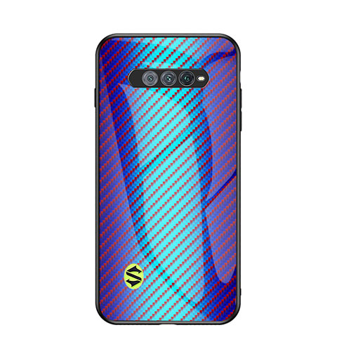 Coque Rebord Contour Silicone et Vitre Miroir Housse Etui Degrade Arc en Ciel LS2 pour Xiaomi Black Shark 4S Pro 5G Bleu