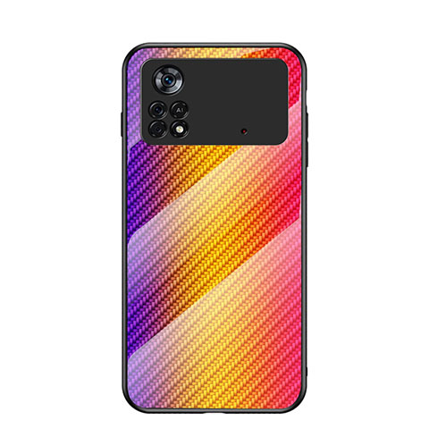 Coque Rebord Contour Silicone et Vitre Miroir Housse Etui Degrade Arc en Ciel LS2 pour Xiaomi Poco X4 Pro 5G Orange