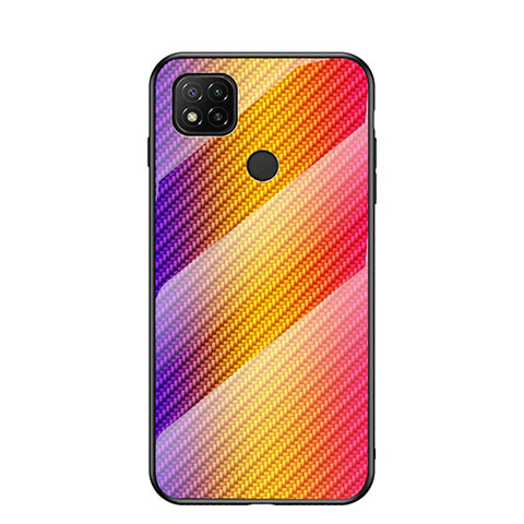 Coque Rebord Contour Silicone et Vitre Miroir Housse Etui Degrade Arc en Ciel LS2 pour Xiaomi Redmi 9 India Orange