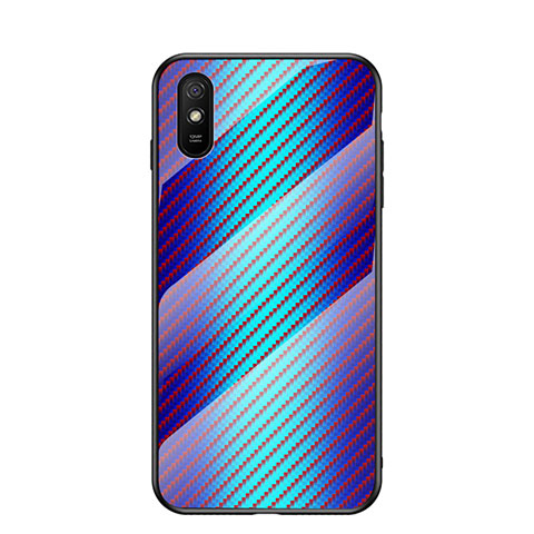 Coque Rebord Contour Silicone et Vitre Miroir Housse Etui Degrade Arc en Ciel LS2 pour Xiaomi Redmi 9AT Bleu