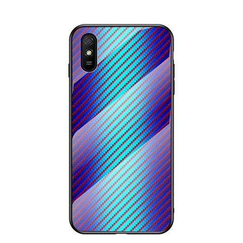 Coque Rebord Contour Silicone et Vitre Miroir Housse Etui Degrade Arc en Ciel LS2 pour Xiaomi Redmi 9i Bleu