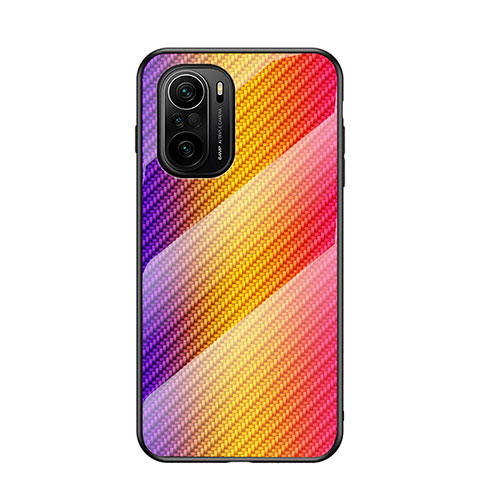 Coque Rebord Contour Silicone et Vitre Miroir Housse Etui Degrade Arc en Ciel LS2 pour Xiaomi Redmi K40 Pro 5G Orange