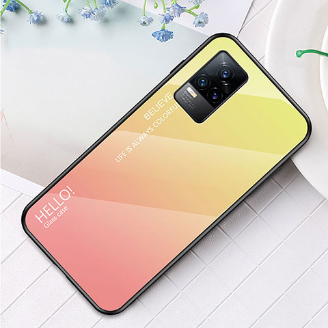 Coque Rebord Contour Silicone et Vitre Miroir Housse Etui Degrade Arc en Ciel LS4 pour Vivo Y73 (2021) Jaune