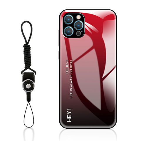 Coque Rebord Contour Silicone et Vitre Miroir Housse Etui Degrade Arc en Ciel M01 pour Apple iPhone 14 Pro Max Rouge