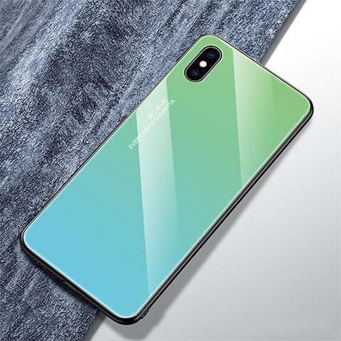 Coque Rebord Contour Silicone et Vitre Miroir Housse Etui Degrade Arc en Ciel M01 pour Apple iPhone X Vert