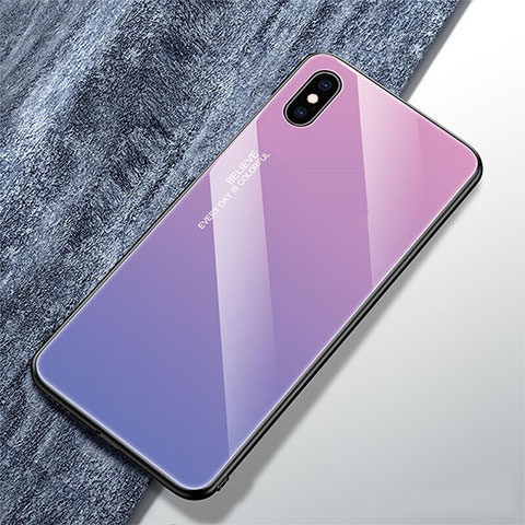 Coque Rebord Contour Silicone et Vitre Miroir Housse Etui Degrade Arc en Ciel M01 pour Apple iPhone X Violet