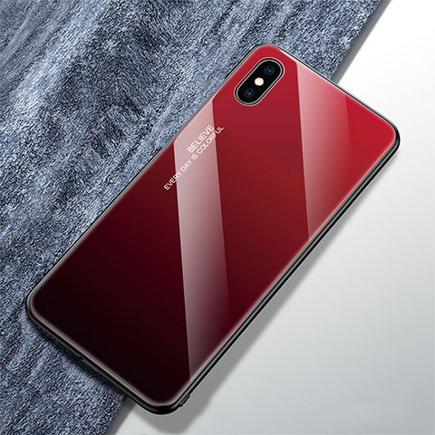 Coque Rebord Contour Silicone et Vitre Miroir Housse Etui Degrade Arc en Ciel M01 pour Apple iPhone Xs Rouge