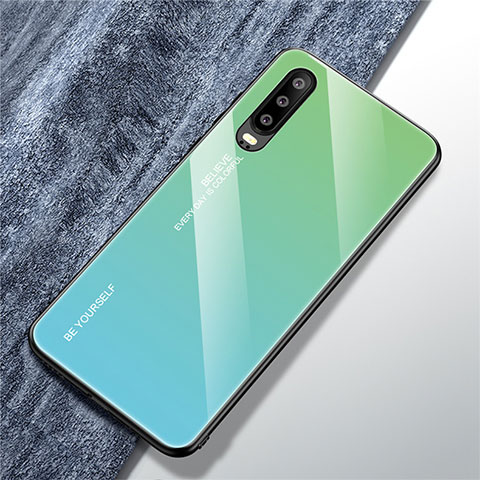 Coque Rebord Contour Silicone et Vitre Miroir Housse Etui Degrade Arc en Ciel M01 pour Huawei P30 Vert