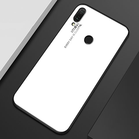 Coque Rebord Contour Silicone et Vitre Miroir Housse Etui Degrade Arc en Ciel M01 pour Huawei Y9 (2019) Blanc