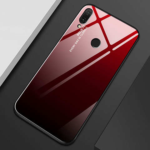 Coque Rebord Contour Silicone et Vitre Miroir Housse Etui Degrade Arc en Ciel M01 pour Huawei Y9 (2019) Rouge et Noir