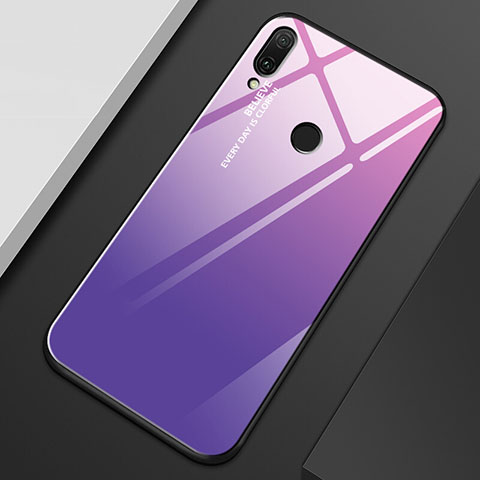 Coque Rebord Contour Silicone et Vitre Miroir Housse Etui Degrade Arc en Ciel M01 pour Huawei Y9 (2019) Violet