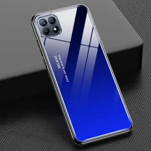 Coque Rebord Contour Silicone et Vitre Miroir Housse Etui Degrade Arc en Ciel M01 pour Oppo Reno4 SE 5G Bleu