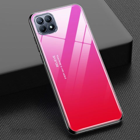 Coque Rebord Contour Silicone et Vitre Miroir Housse Etui Degrade Arc en Ciel M01 pour Oppo Reno4 SE 5G Rose Rouge