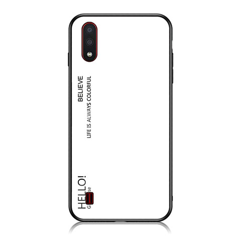 Coque Rebord Contour Silicone et Vitre Miroir Housse Etui Degrade Arc en Ciel M01 pour Samsung Galaxy A01 SM-A015 Blanc