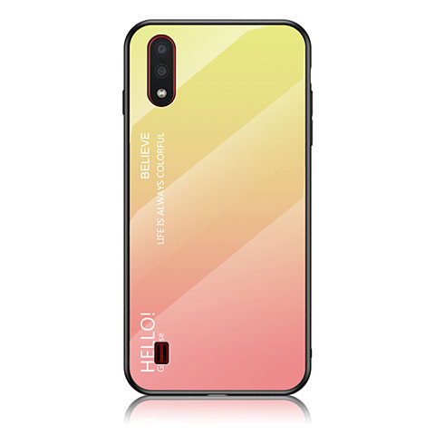 Coque Rebord Contour Silicone et Vitre Miroir Housse Etui Degrade Arc en Ciel M01 pour Samsung Galaxy A01 SM-A015 Jaune