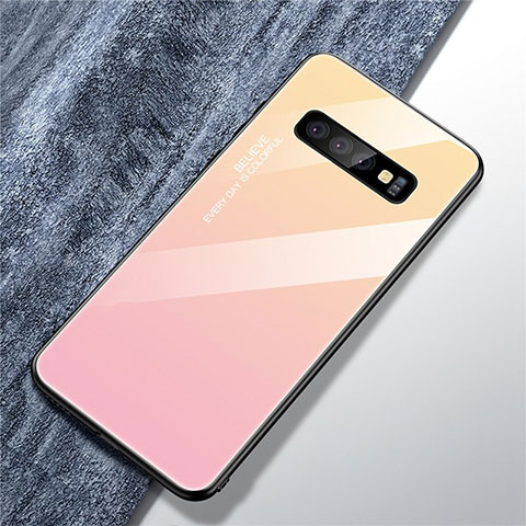 Coque Rebord Contour Silicone et Vitre Miroir Housse Etui Degrade Arc en Ciel M01 pour Samsung Galaxy S10 5G Rose