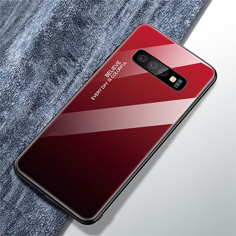 Coque Rebord Contour Silicone et Vitre Miroir Housse Etui Degrade Arc en Ciel M01 pour Samsung Galaxy S10 5G Rouge