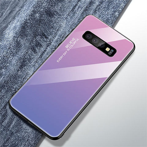 Coque Rebord Contour Silicone et Vitre Miroir Housse Etui Degrade Arc en Ciel M01 pour Samsung Galaxy S10 Violet