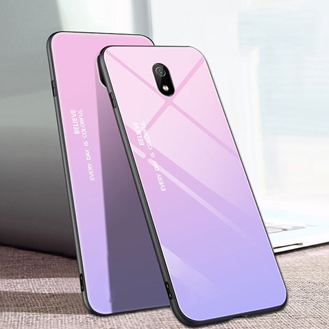 Coque Rebord Contour Silicone et Vitre Miroir Housse Etui Degrade Arc en Ciel M01 pour Xiaomi Redmi 8A Rose