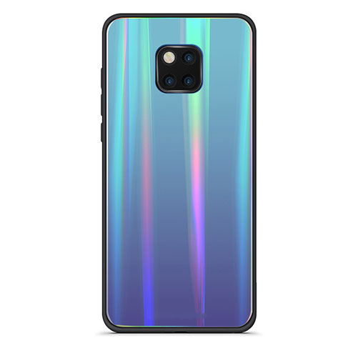 Coque Rebord Contour Silicone et Vitre Miroir Housse Etui Degrade Arc en Ciel M02 pour Huawei Mate 20 Pro Bleu Ciel