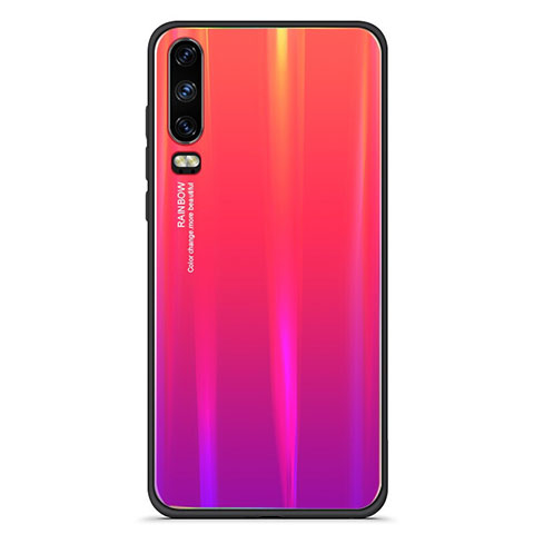 Coque Rebord Contour Silicone et Vitre Miroir Housse Etui Degrade Arc en Ciel M02 pour Huawei P30 Rouge